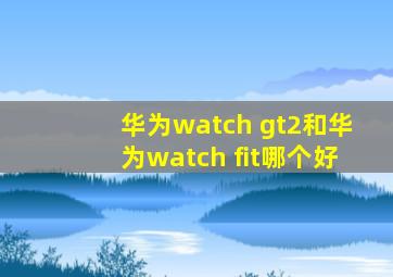 华为watch gt2和华为watch fit哪个好